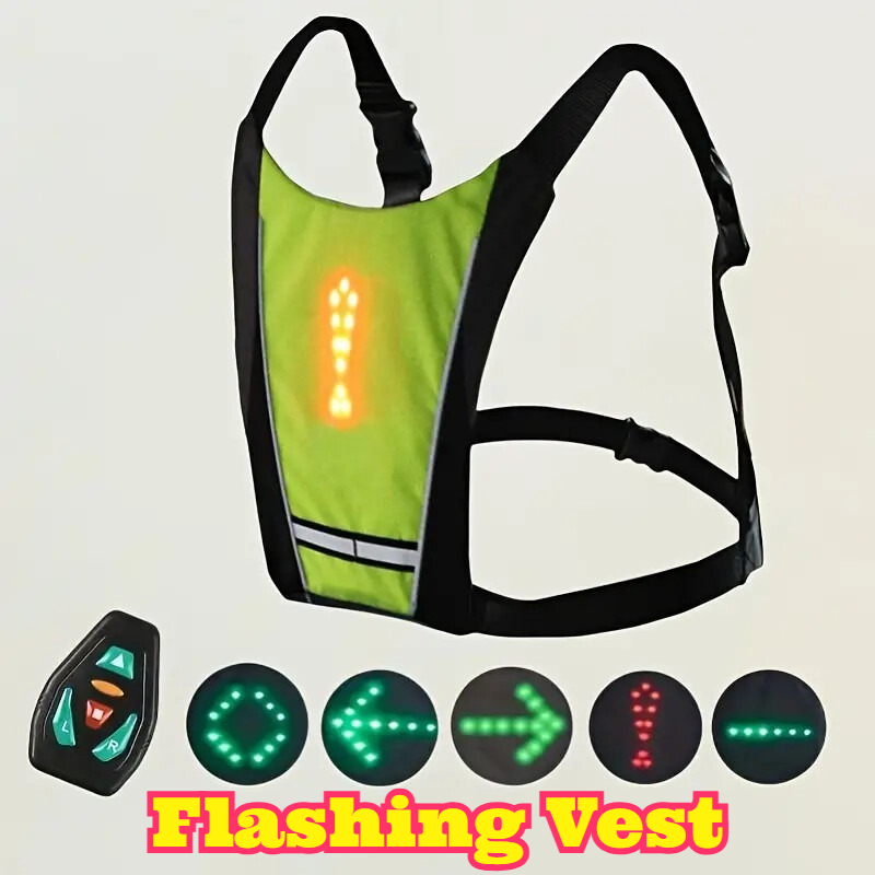 Running Gear Lights - เสื้อกั๊กนิรภัยพร้อมไฟเลี้ยวแบบ LED ควบคุมด้วยรีโมท อุปกรณ์เตือนความปลอดภัย มองเห็นได้ชัดเจนสำหรับการวิ่งกลางคืน ปั่นจักรยาน