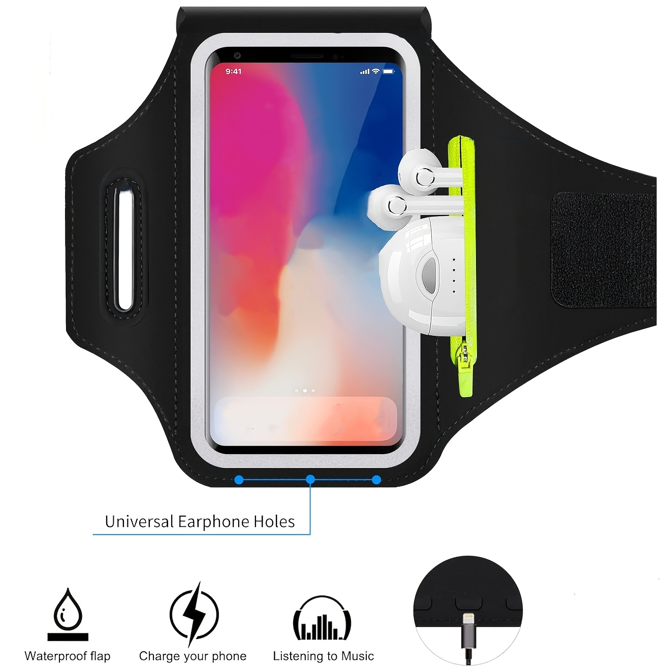 Running Gear Lights - กระเป๋าคาดแขนกันน้ำสำหรับวิ่ง ใส่โทรศัพท์ได้ถึง 6.7 นิ้ว น้ำหนักเบาพิเศษ พร้อมช่องซิปสำหรับใส่