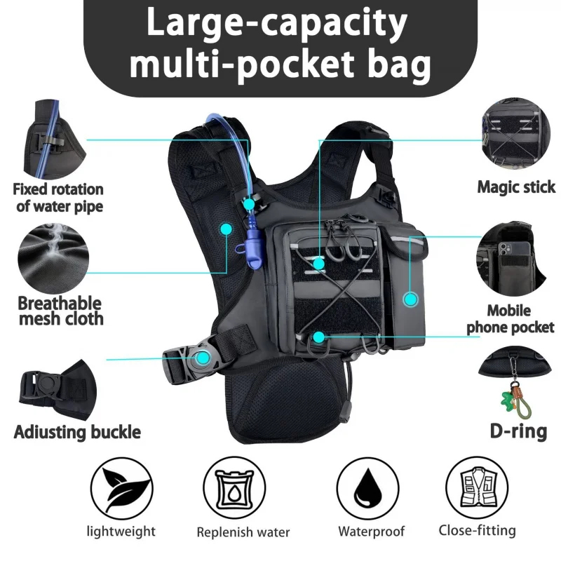 High And Running Gear - ​ กระเป๋าคาดอกแบบยุทธวิธีคุณภาพสูง พร้อมถุงน้ำ 2 ลิตร กระเป๋าสะพายอุปกรณ์น้ำหนักเบา