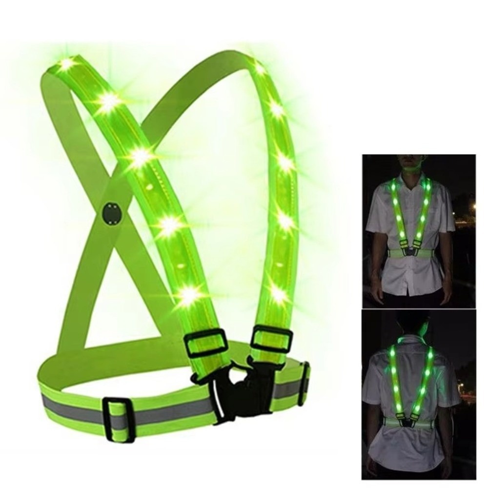 Running Gear Lights - เสื้อกั๊กนิรภัย LED โพลีเอสเตอร์ใหม่ สีเขียว ชาร์จ USB