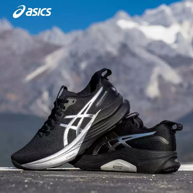 Running Gear Asics - Asics Men GEL-KAYANO 32 สีดำสีเงินรองรับการรองรับอย่างมั่นคงรองเท้าวิ่งมาราธอนตาข่ายระบายอากาศได้ 1011C215-001