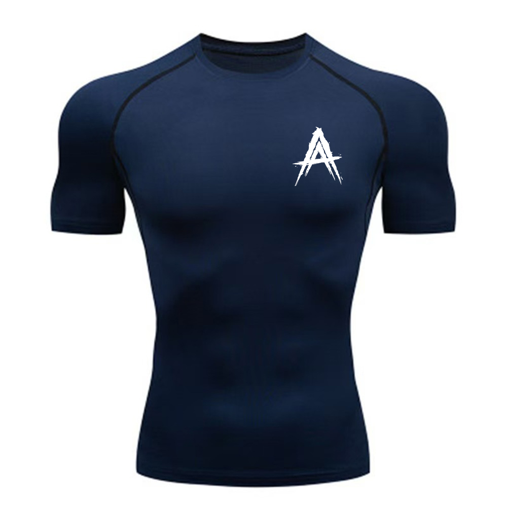 High And Running Gear - เสื้อผ้าออกกำลังกายที่มีความยืดหยุ่นสูงสำหรับผู้ชาย อุปกรณ์วิ่ง เสื้อยืดแขนสั้นรัดรูปสำหรับฝึกซ้อมบาสเก็ตบอล แห้งเร็ว