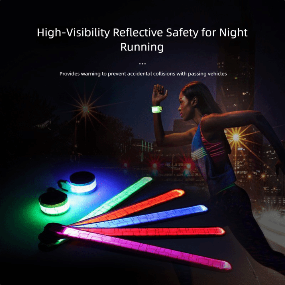 High And Running Gear - สายรัดแขนวิ่งกลางคืนสไตล์แบตเตอรี่ 5 สีแถบไฟ LED ที่มองเห็นได้สูง USB